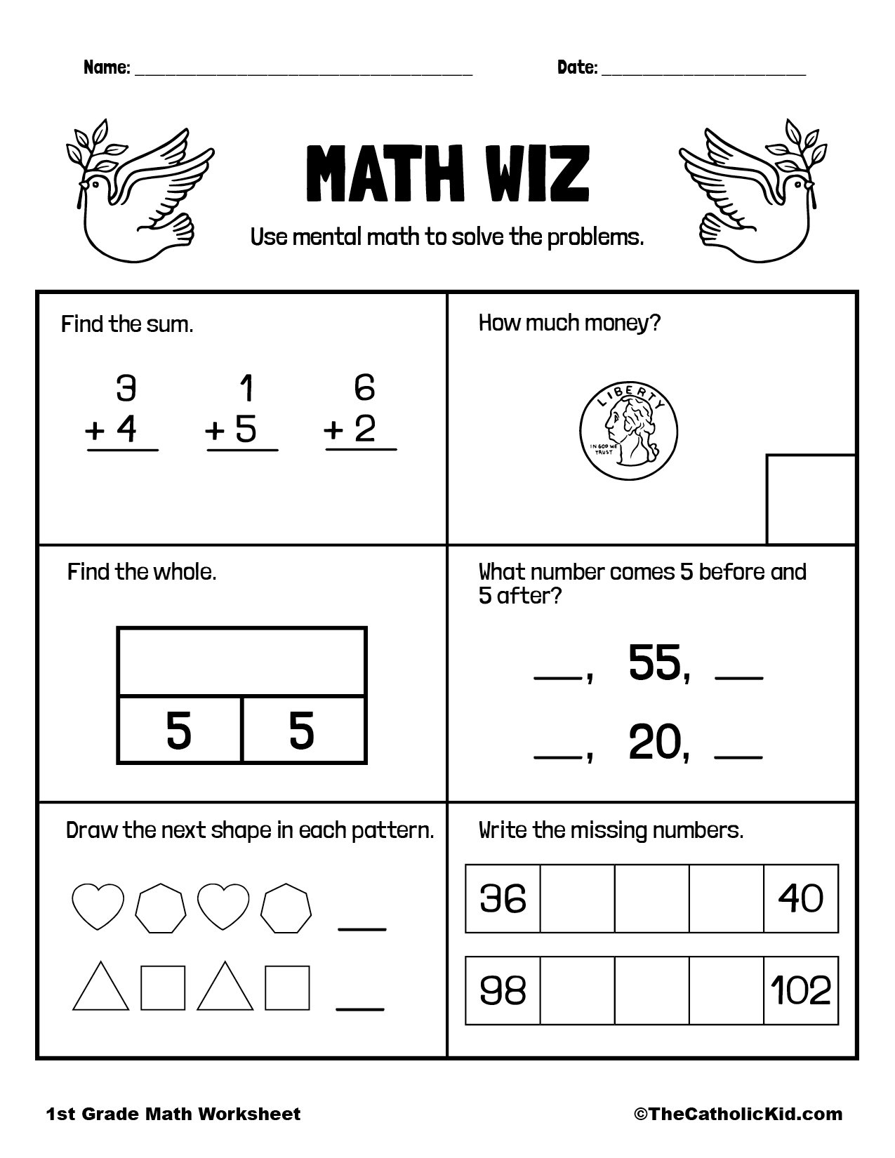Mental Math Review Worksheet - TheCatholicKid.com