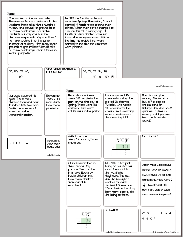 Word Problem Worksheets for 3rd Graders - Free with No Login ...