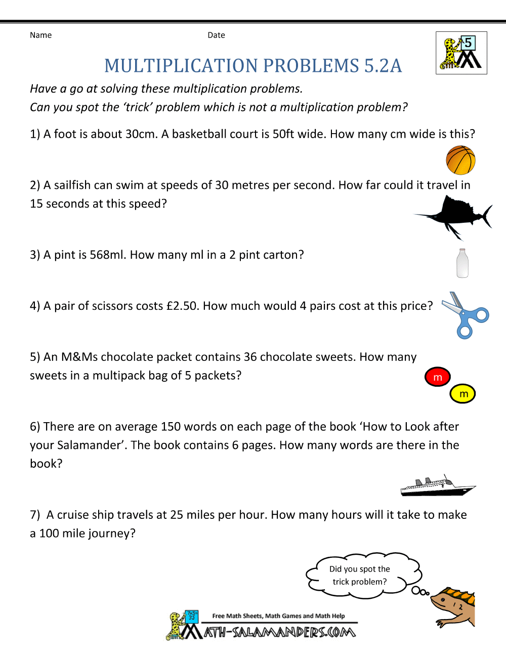 Multiplication Problems Printable 5th Grade