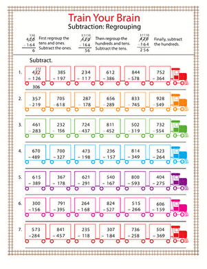 3rd grade math worksheet subtraction borrowing
