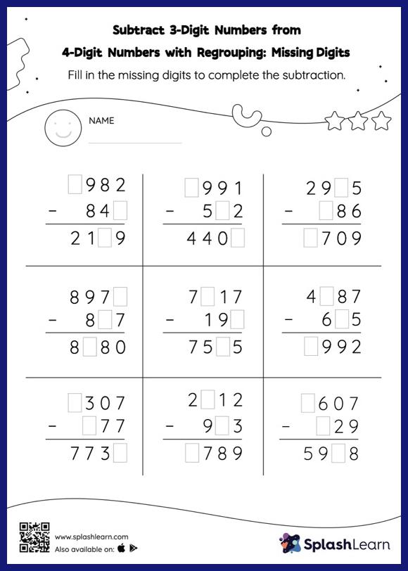 Subtract 3-Digit Numbers from 4-Digit Numbers with Regrouping ...