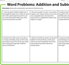 Printable 3rd Grade Math Word Problem Worksheets 