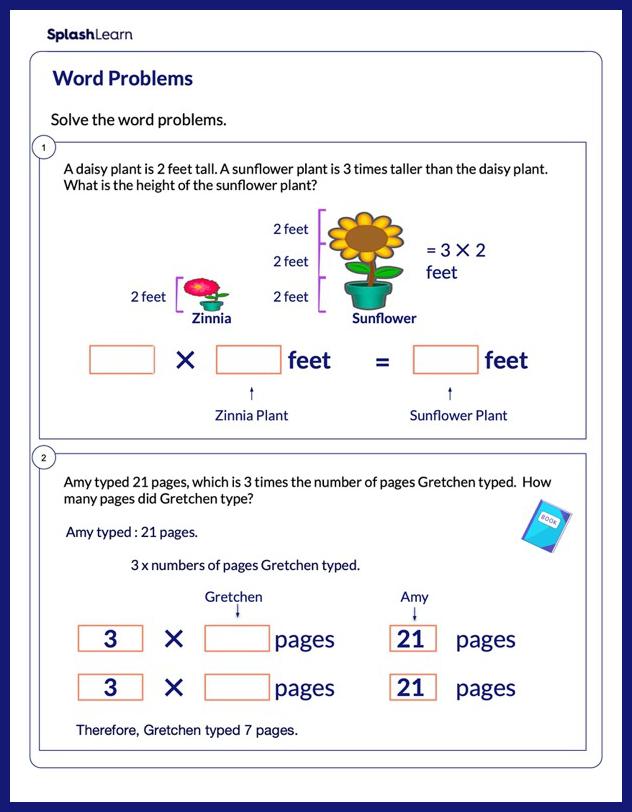Word Problems on Multiplication - Math Worksheets - SplashLearn