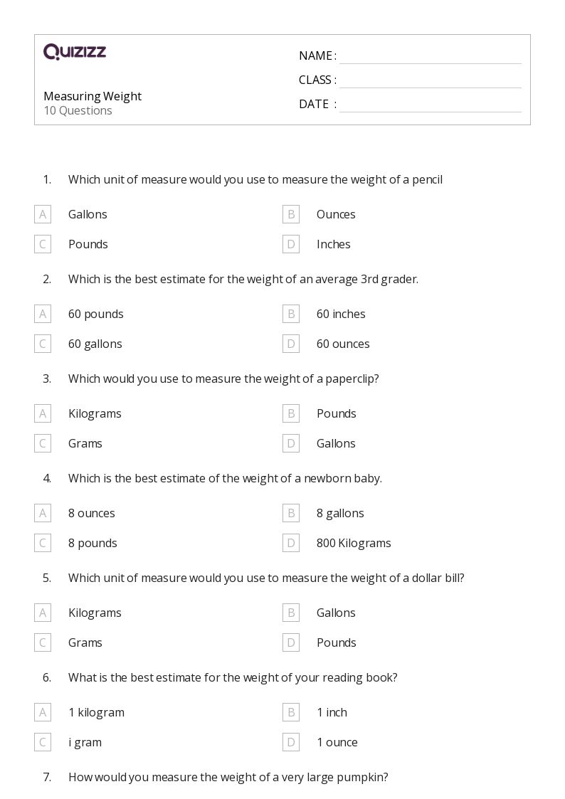50+ Measuring Weight worksheets for 3rd Grade on Quizizz | Free ...