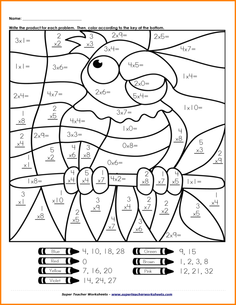 3rd grade multiplication coloring worksheet