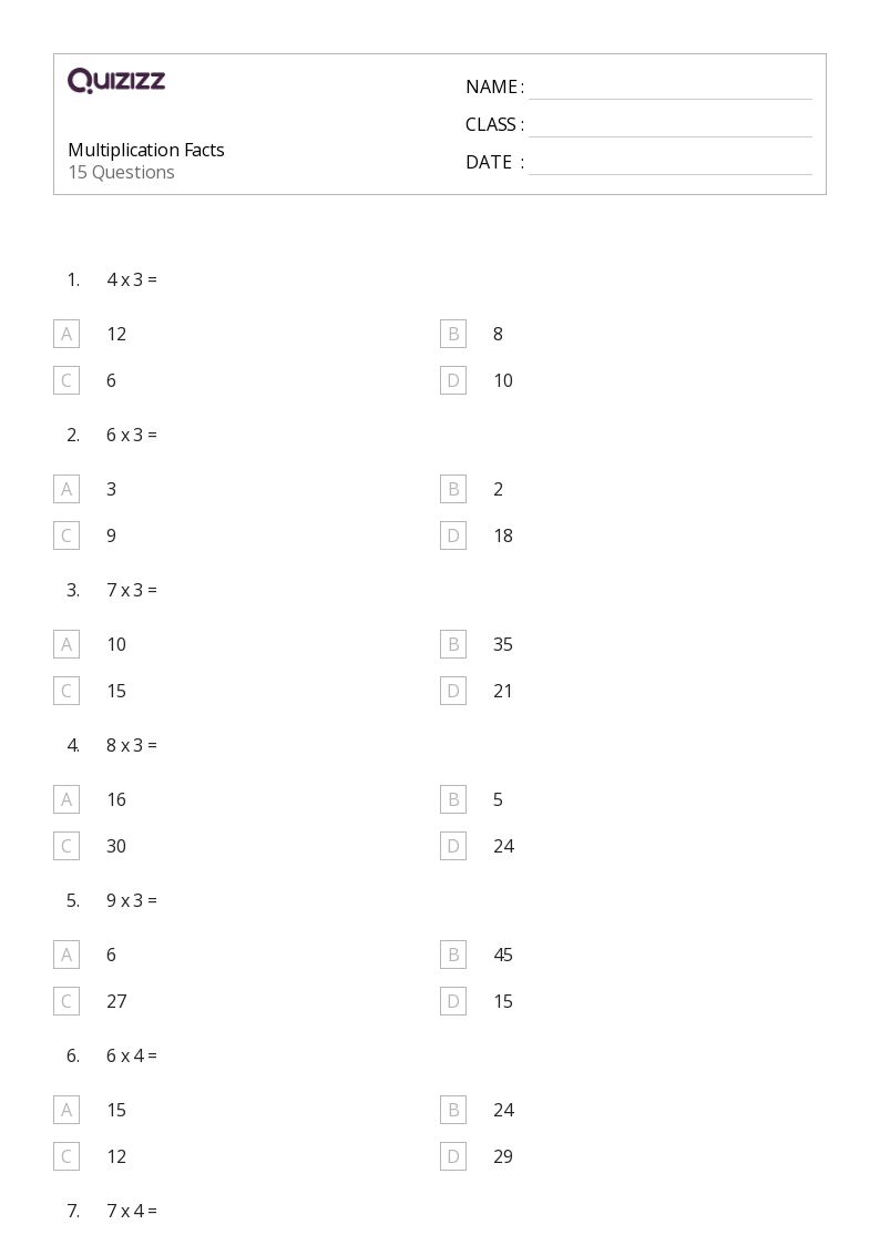 50+ Multiplication Facts worksheets for 3rd Grade on Quizizz ...