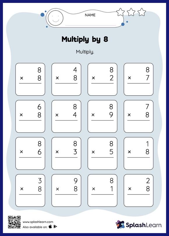 Multiply by 8: Vertical Multiplication - Math Worksheets - SplashLearn