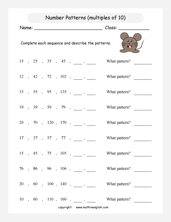 3rd grade pattern worksheet