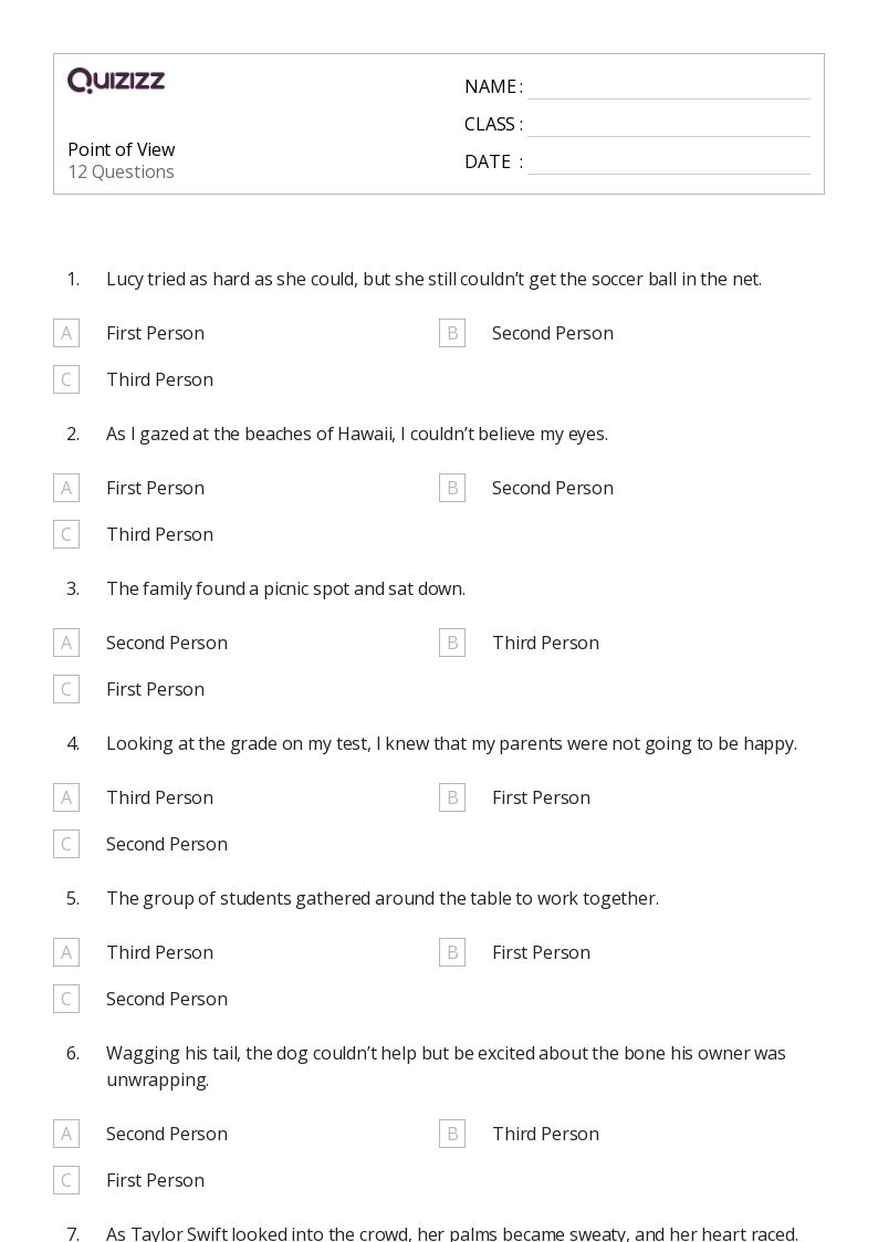 3rd grade point of view worksheet