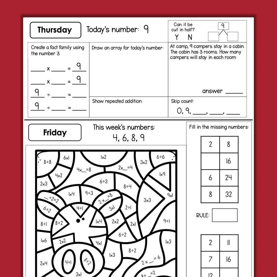 Grade 3 NUMBER OF THE DAY Worksheets