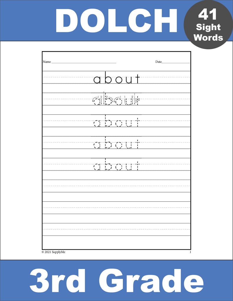 Third Grade Sight Words Tracing Worksheets, All 41 Dolch 3rd Grade ...