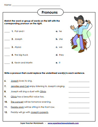 3rd grade pronoun worksheet
