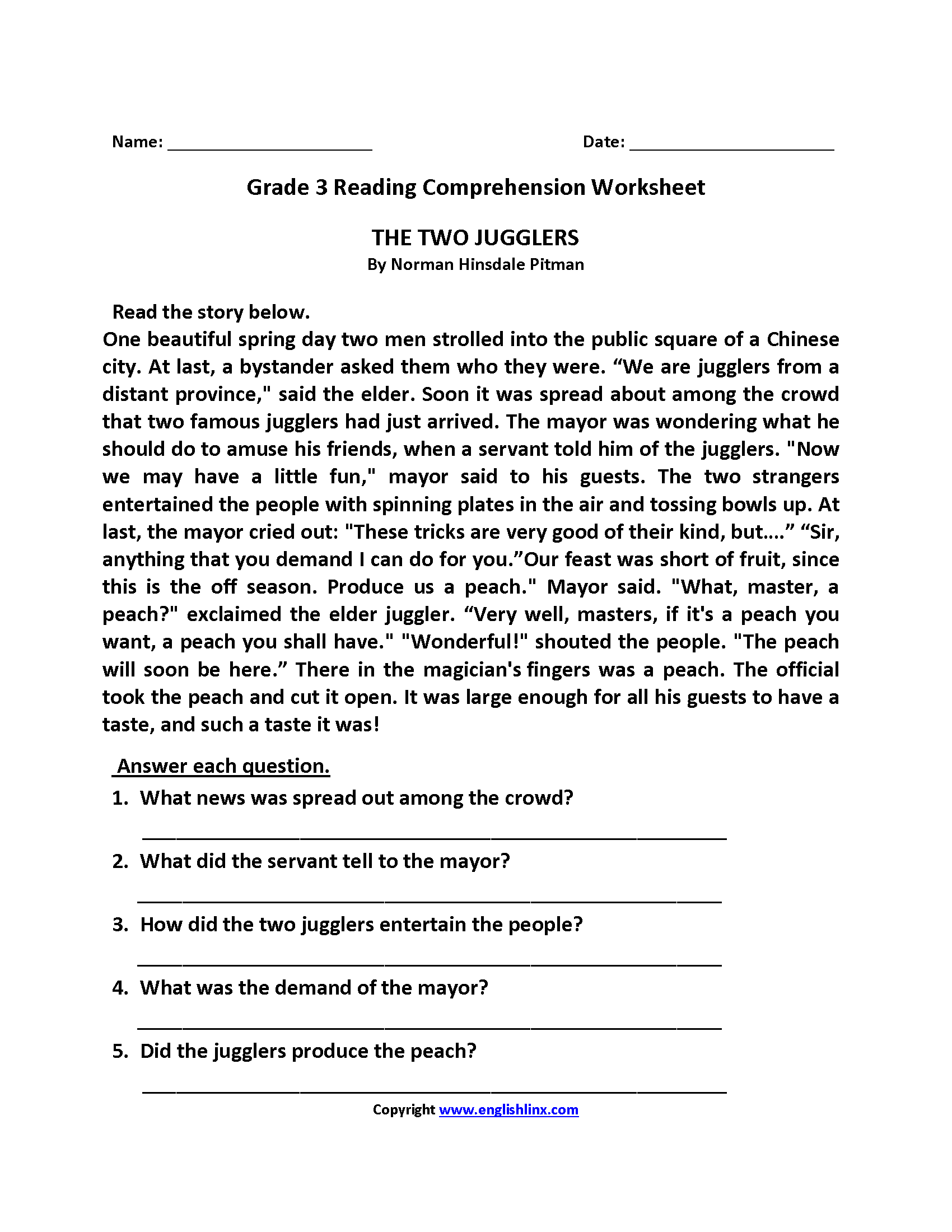 Reading Worksheets | Third Grade Reading Worksheets