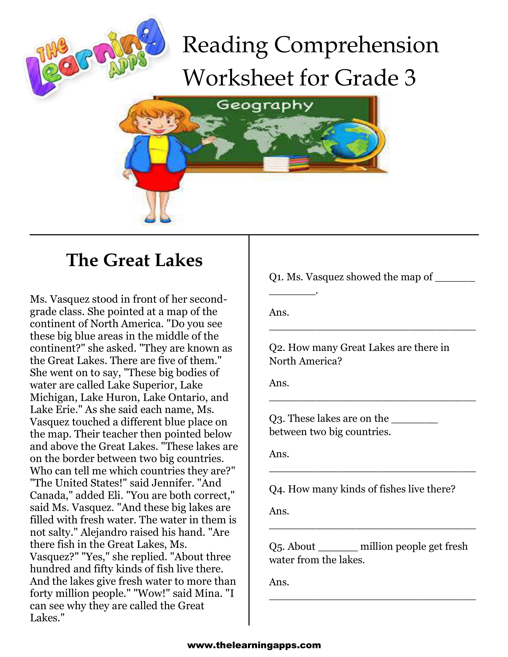 3rd grade reading worksheet for students