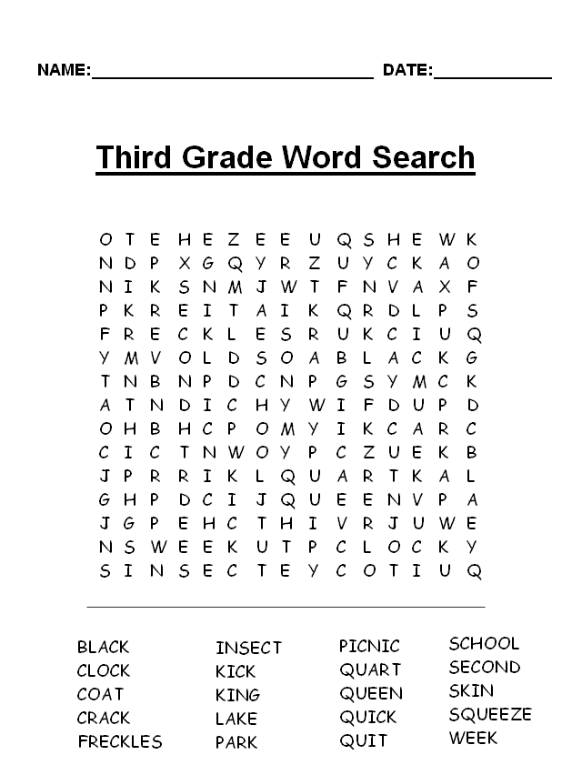 3rd grade science word search