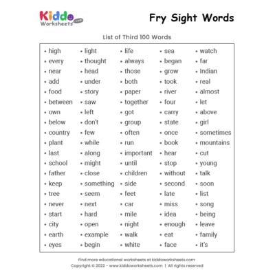 3rd grade sight words worksheet