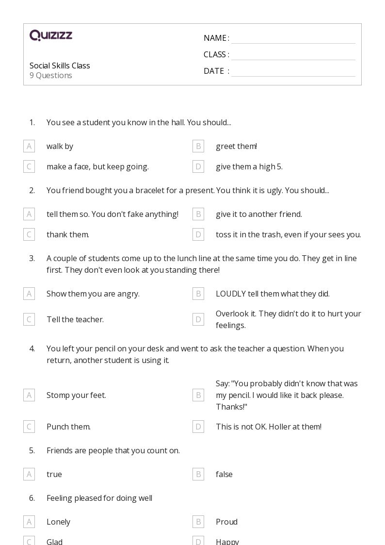 50+ Social Skills worksheets for 3rd Grade on Quizizz | Free ...