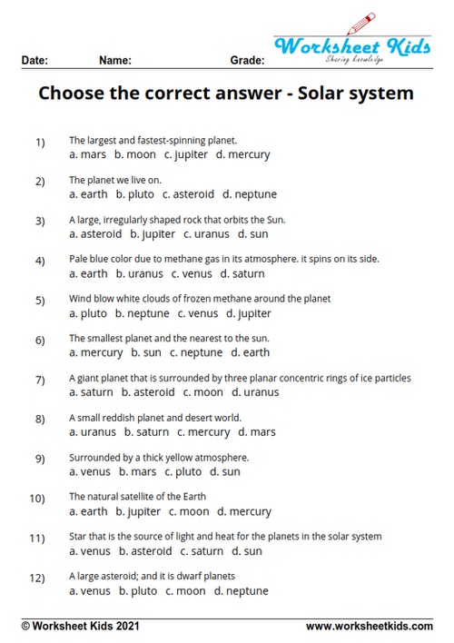 The Solar System Worksheet for 3rd - 5th Grade | Lesson Planet ...