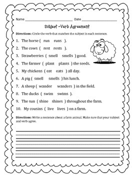3rd grade subject verb agreement worksheet