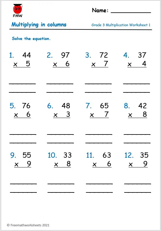 3rd grade times tables worksheet