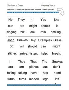 Sentence Drop - Helping Verbs Worksheet for 3rd - 5th Grade ...