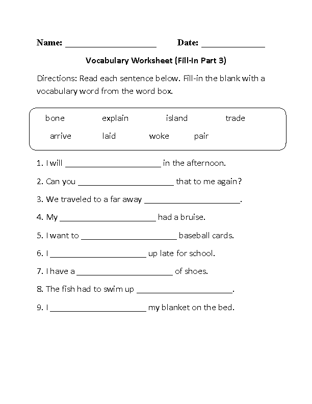 Vocabulary Worksheets Worksheets Library