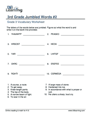3rd Grade Vocabulary Worksheets Pdf - Fill and Sign Printable ...