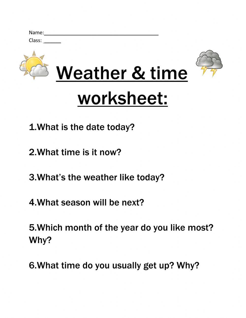Weather &  time grade 3 worksheet  