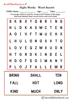 Third Grade Sight Word Search - Aussie Childcare Network