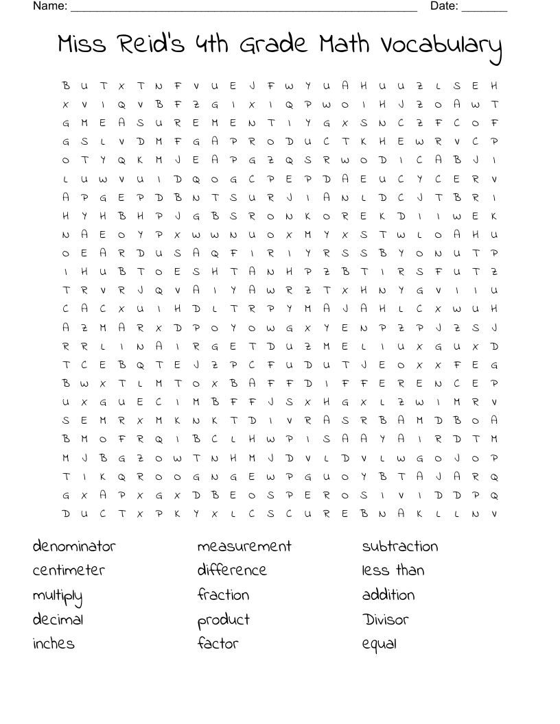 3RD GRADE MATH Word Search - WordMint
