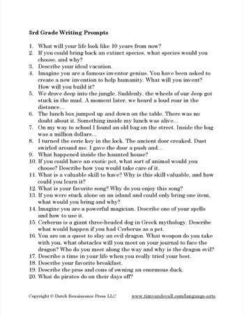 3rd Grade Writing Prompts PDF | Language Arts Printables