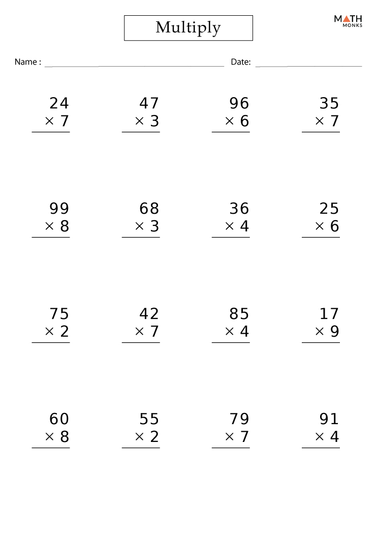 Multiplication Worksheets Grade 3 with Answer Key