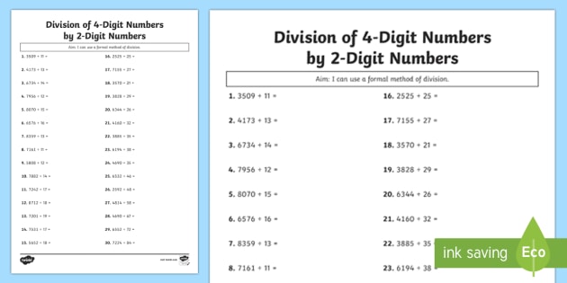 4-Digit by 2-Digit Division Worksheet | Twinkl Maths