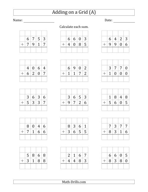 4 digit addition worksheet free