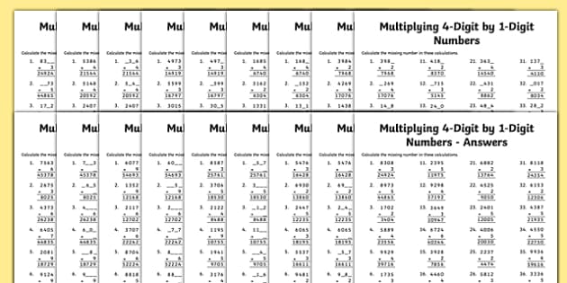 4 digit multiplication worksheet