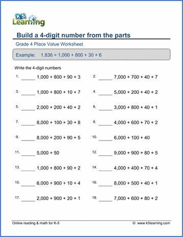 4 digit number names worksheet