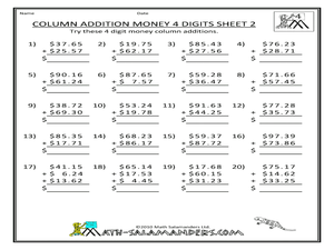 4 digits addition worksheet