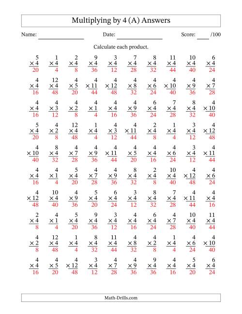 4 grade math worksheet with answers