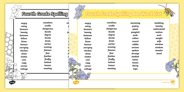 Printable 4th Grade Spelling Bee List | Twinkl USA - Twinkl