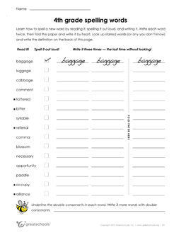 4 grade spelling words