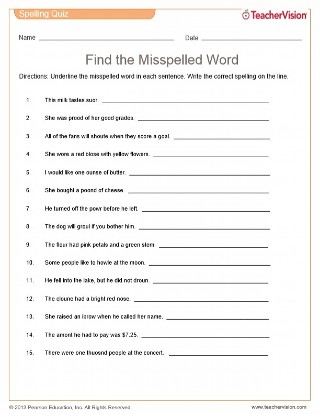 4 grade spelling worksheet