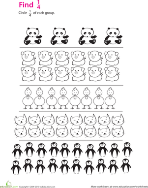 Fraction Practice: Find 1/4 | Worksheet 
