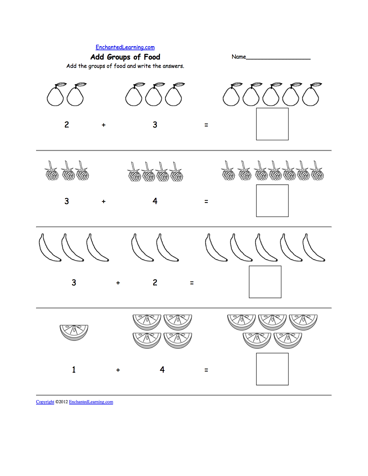 Fruits and Vegetables: Math Worksheets - EnchantedLearning.com