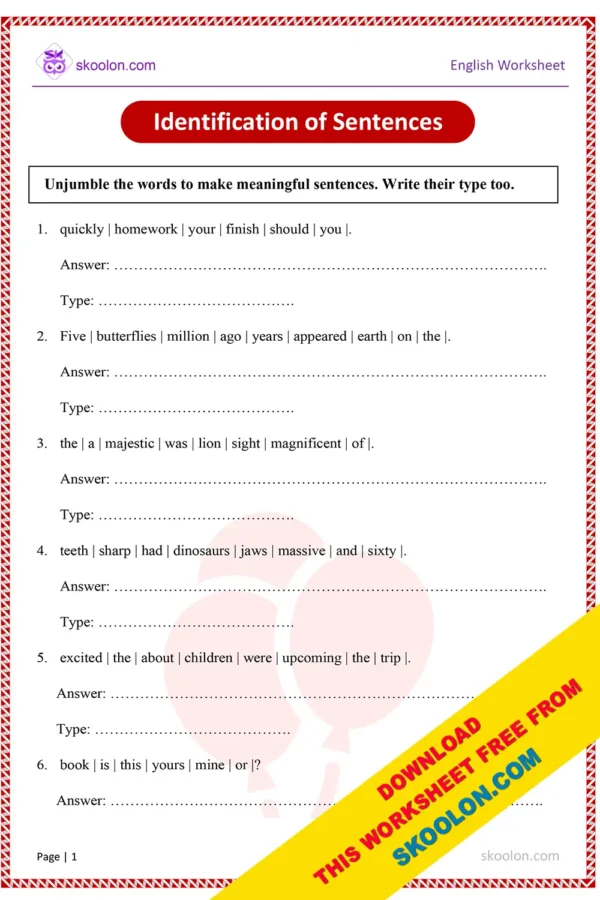 4 kinds of sentences worksheet