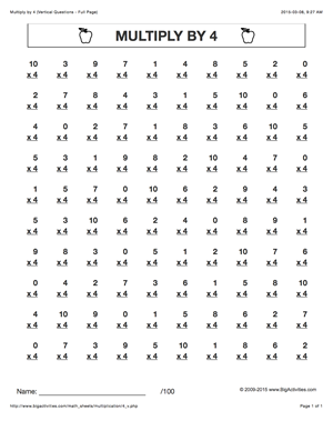 Multiply by 4. Multiplication math worksheets with 6 different ...