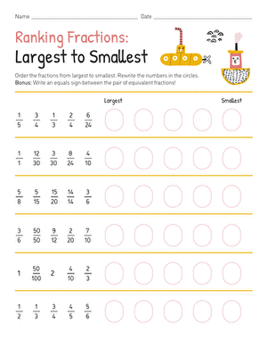 Practicing Fractions: Largest to Smallest | Worksheet 
