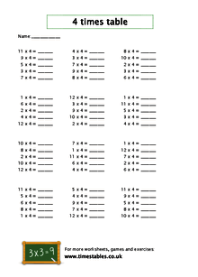Free 4 times table worksheets at Timestables.co.uk