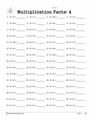 4 Times Tables Worksheets