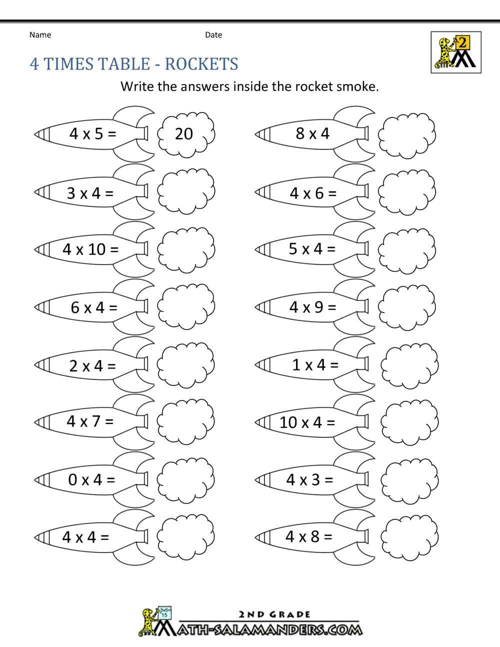 4 time tables worksheet