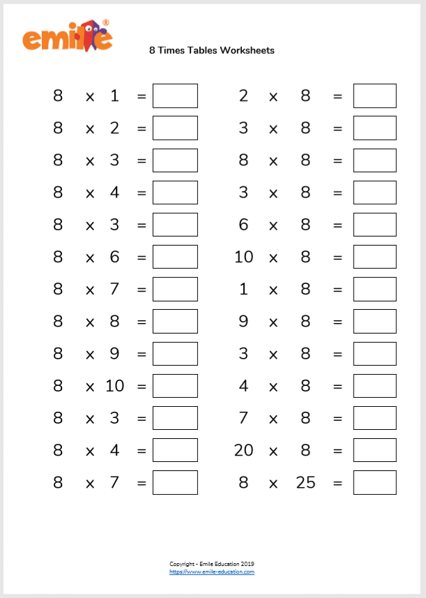 4 times table worksheet